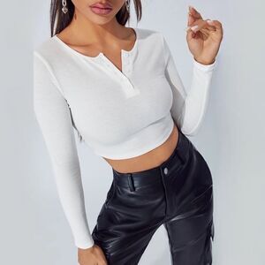SHEIN Women’s Long Sleeve Button Front Ribbed Crop Top Size XS